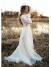 V Neck Ivory Organza Lace Tie Back Airy Wedding Dress